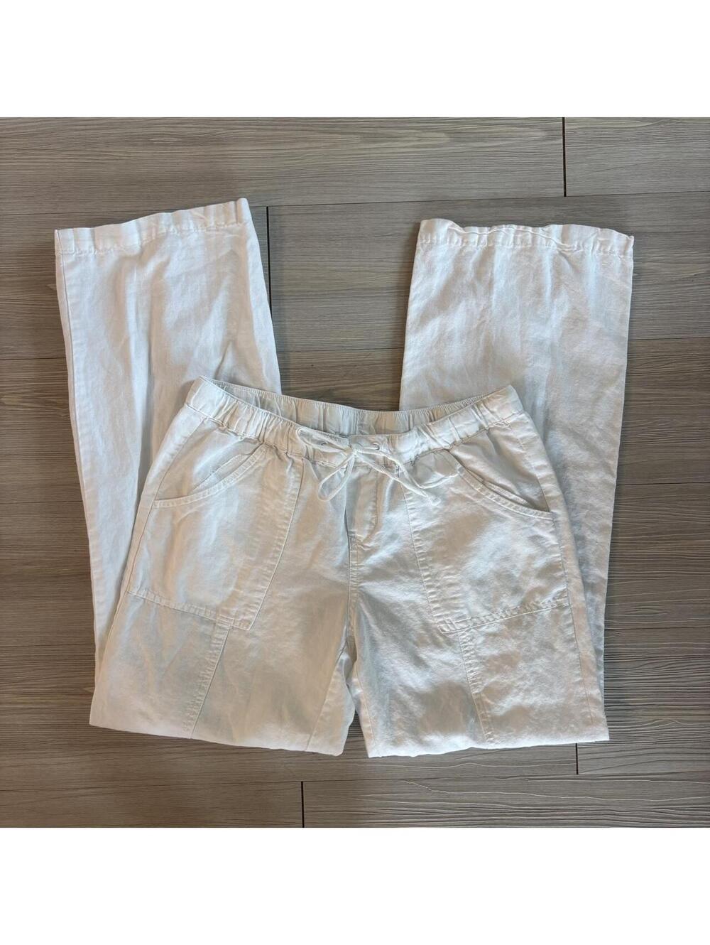 New York & Company Linen Wide Leg Pants White Drawstring Size S